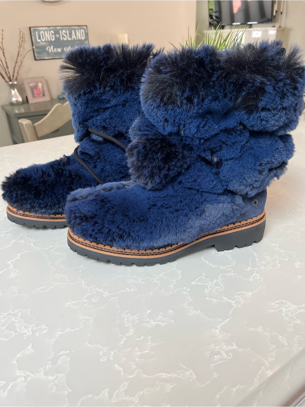 Sam Edelman Navy Faux-Fur Pom Winter Boots